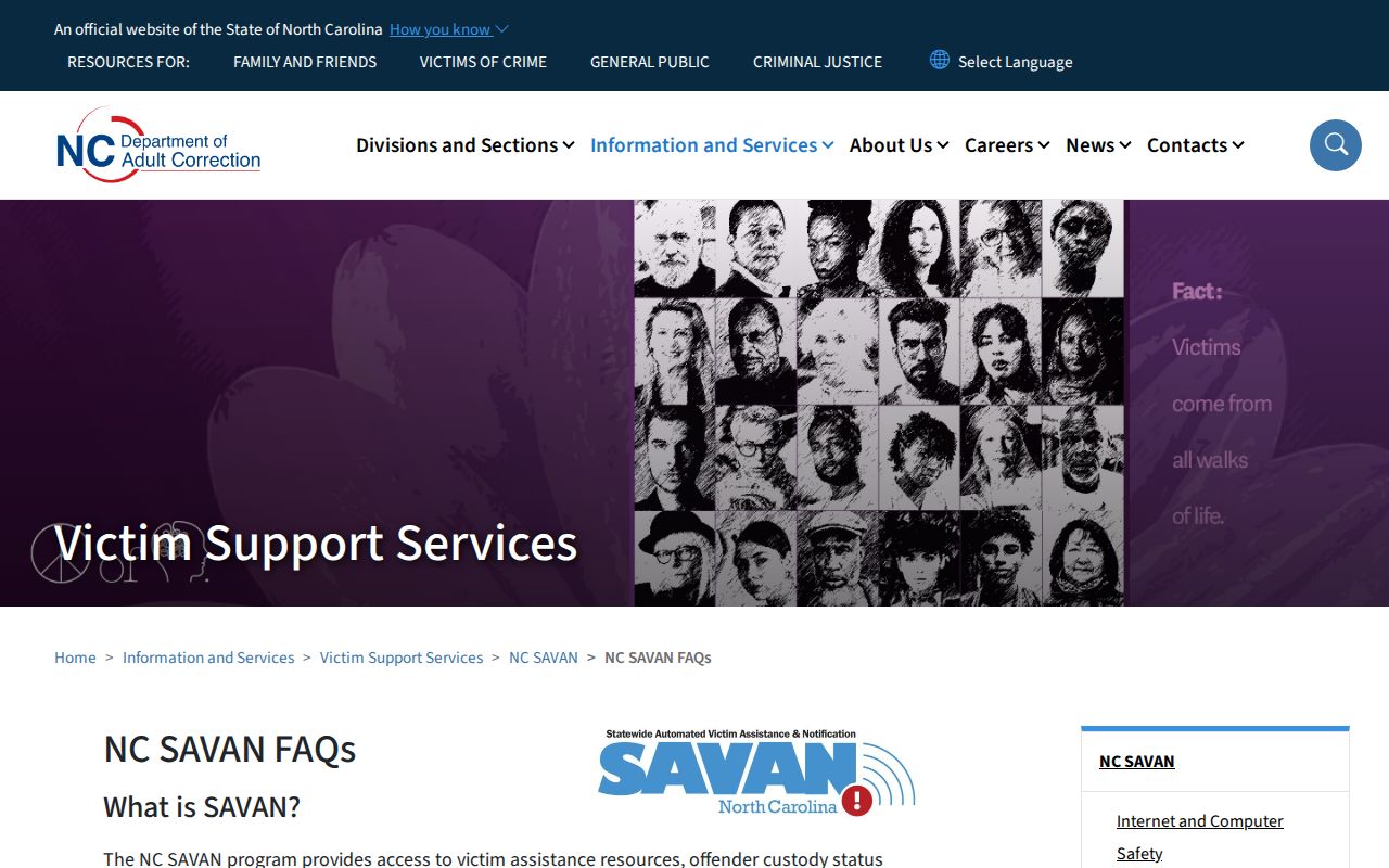 NC SAVAN Onslow County release alert coverage and PIN information