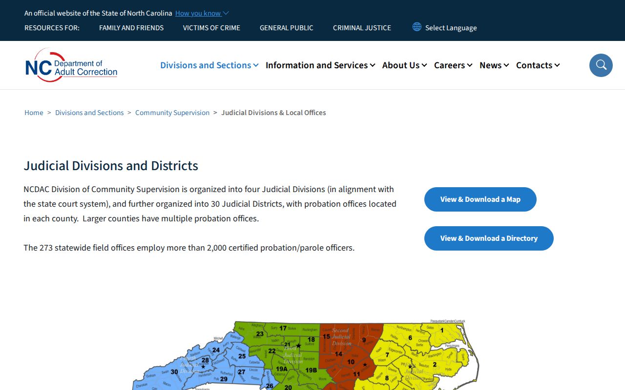 NCDAC directory access for Onslow County post-release supervision offices