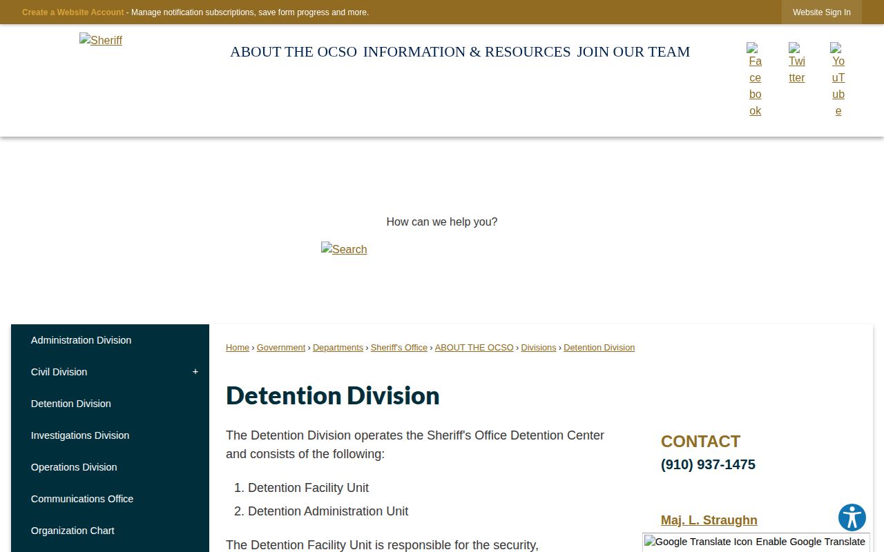 Onslow County Detention Center release contact and booking information